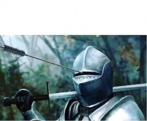 Create meme: meme with knight and arrow, knights of the middle ages, knight