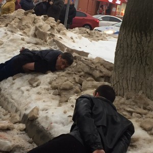 Create meme: fell in the snow, people