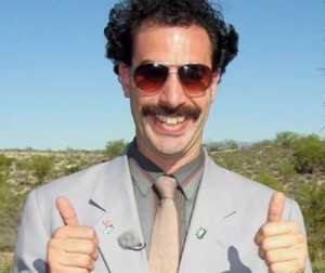 Create meme: uh, mustache, Sacha Baron Cohen, Borat ay love