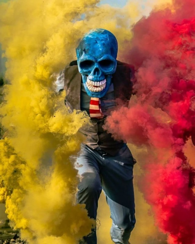 Create meme: avatar for VK boys, colored smoke guys, skulls with colored smoke bombs
