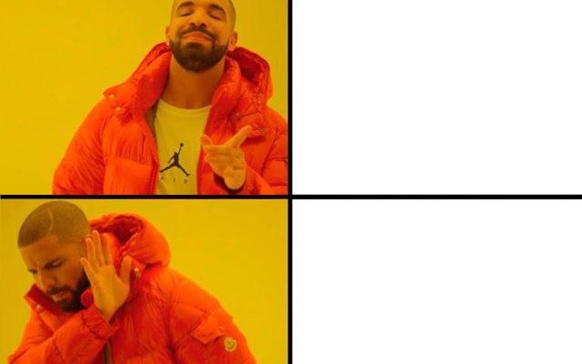 Create meme: the meme with the guy in the orange jacket, meme with a black man in the orange jacket, template meme with Drake