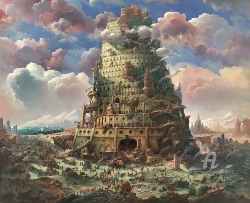 Создать мем: вавилонская башня город вавилон, вавилонская башня легенда, вавилонская башня картина