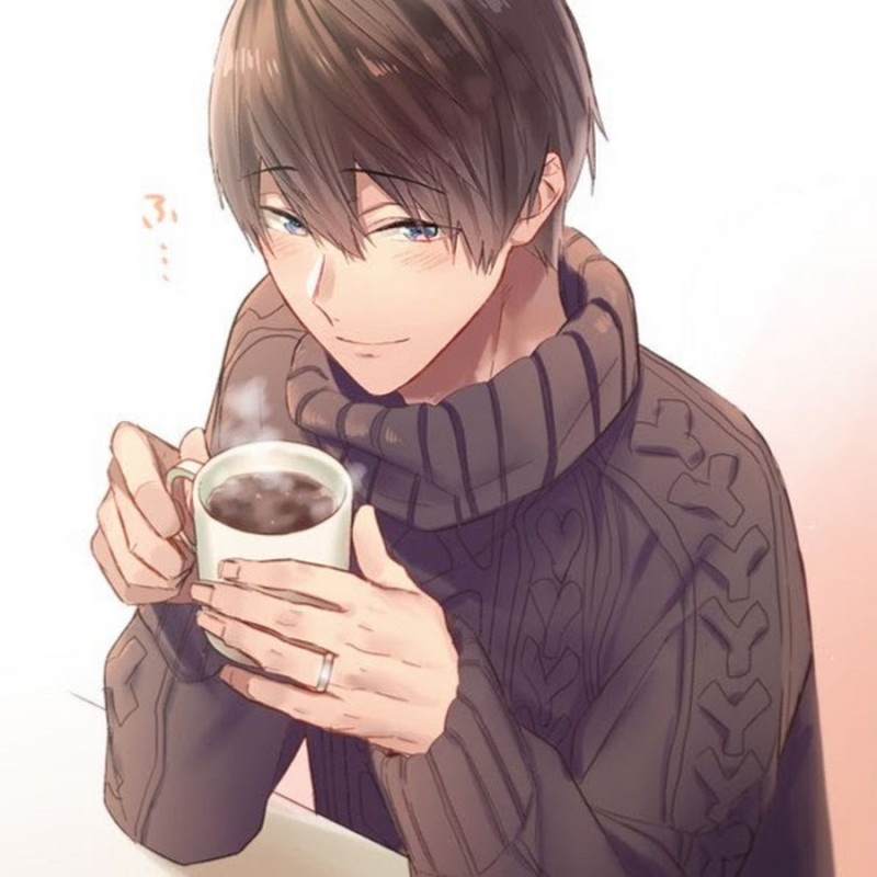 Create meme: anime guy with a mug of tea, anime guy with coffee, anime boy