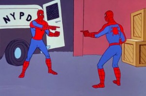 Создать мем: мем два человека паука, человек паук мемы, человек паук и человек паук мем