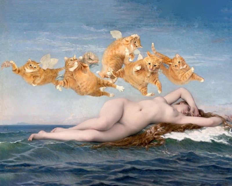 Создать мем: александр кабанель рождение венеры оригинал, картина кот, картина рождение венеры