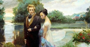 Create meme: Picture, meeting in the village of Eugene Onegin, Onegin and Tatiana