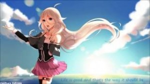 Create meme: background desktop anime girl with headphones, blonde girl, hair wind