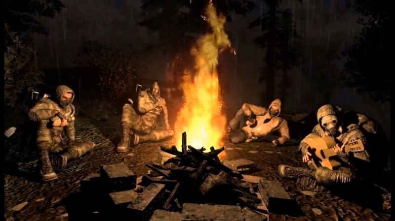 Create meme: the stalkers around the campfire, Stalker call of Pripyat , Stalker campfire get-togethers
