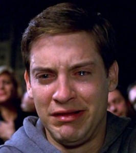 Create meme: Peter Parker crying, crying Tobey Maguire, Tobey Maguire crying