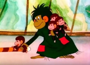 Создать мем: обезьянки из мультика осторожно обезьянки, осторожно обезьянки мультфильм 1984, мама обезьянка из мультика