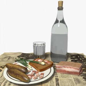 Create meme: moonshine still-life, vodka and fat pictures, still life with a bottle of vodka and bacon