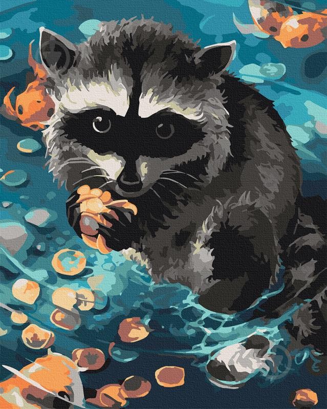 Create meme: painting by numbers raccoon, raccoon painting, raccoon art