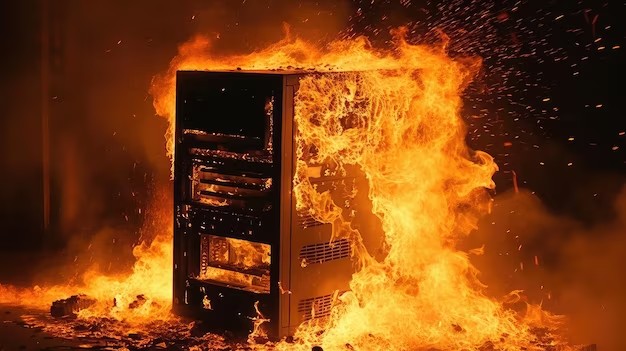 Create meme: a burnt-out computer, burning computer, burned comp