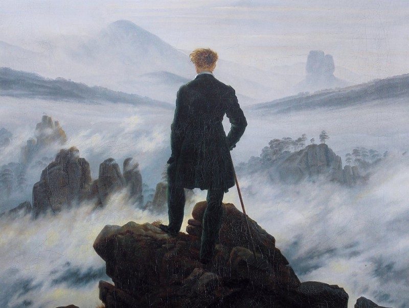 Create meme: kaspar David friedrich, Kaspar David Friedrich "the wanderer over the sea of fog", 1817-1818, the wanderer over the sea of fog