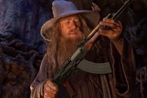 Create meme: Gandalf, Gandalf with AK 47