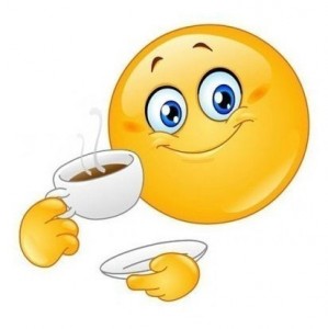 Создать мем: смайлик с кружкой чая, доброе утро смайлики, смайлик с чашкой кофе
