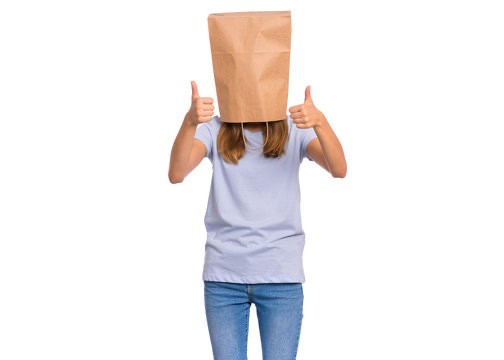 Create meme: a paper bag on his head, girl with a bag on her head, paper bag