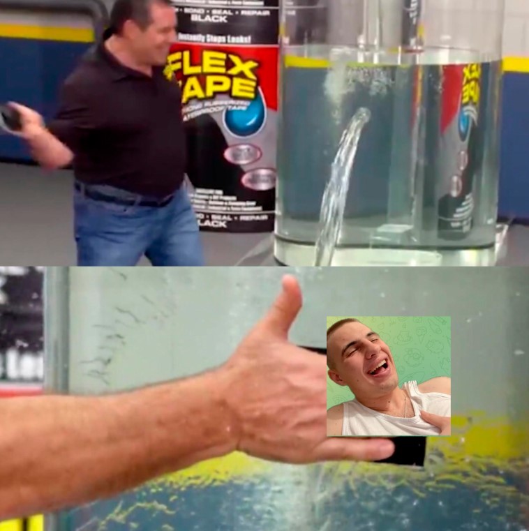 Create meme: flex tape memes, man glued up a barrel with water meme, flex tape meme