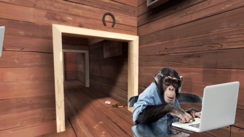 Create meme: monkey smart, monkey in front of a laptop, monkey behind a computer