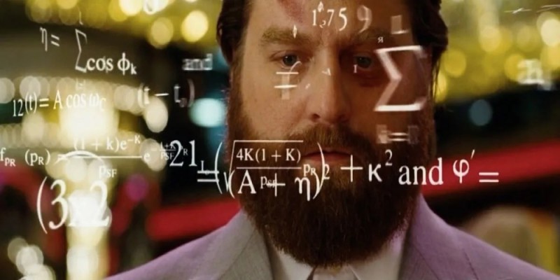 Create meme: the hangover meme with the calculation, bachelor party in vegas formula, Zach Galifianakis