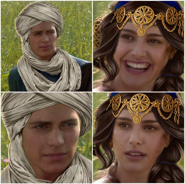 Create meme: Padme and Anakin in the meadow meme, girl , anakin and padme meme