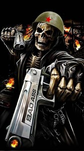 Create meme: skull of death, skeleton with a gun