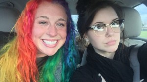 Create meme: Edith, rainbow hair, girl