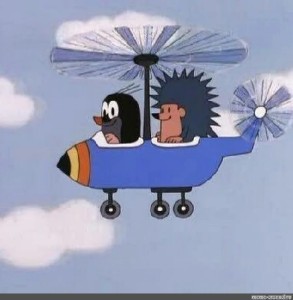 Create meme: czech mole by helicopter, mole and hedgehog on a helicopter, the mole on the plane