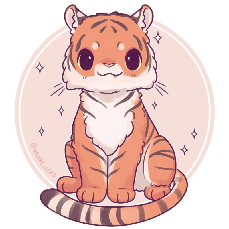 Создать мем: тигр арт милый, аниме животные милые, животные милые рисунки