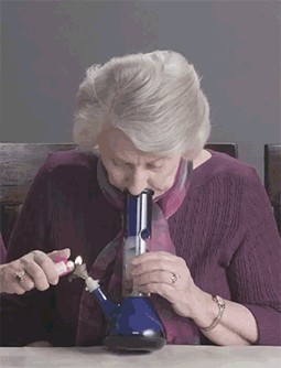 Create meme: object, comment , granny smokes a bong