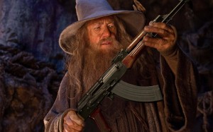 Create meme: Gandalf with AK 47, Gandalf, Gandalf jokes