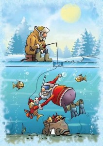 Создать мем: новогодний юмор, новый год рыбалка, смешные новогодние открытки