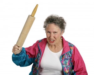 Create meme: a woman with a rolling pin, angry Gran, evil mom