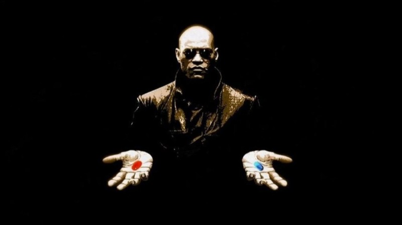 Create meme: matrix Morpheus pills, red and blue pill, Morpheus 