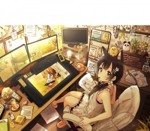 Создать мем: аниме компьютер, аниме девушки, рабочий стол в стиле аниме