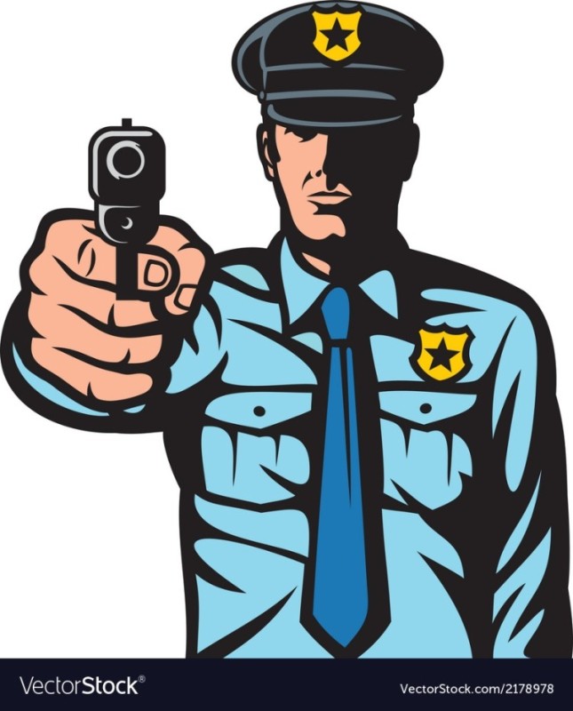Создать мем: полицейский с пистолетом рисунок, полицейский остановил вектор, рисунок охранника