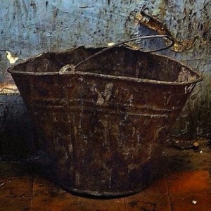 Create meme: bucket, large cast iron boiler, an old bucket