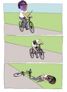 Создать мем: велосипед мем, картинка палка в колесо, мем с велосипедом и палкой