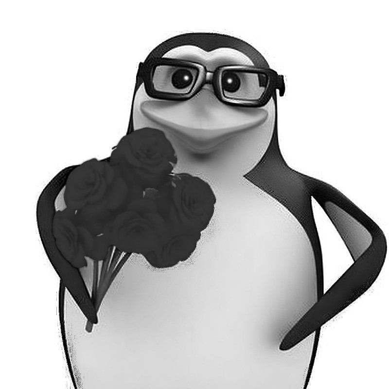 Create meme: the penguin meme, penguin with glasses, penguin with flowers