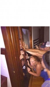 Create meme: wife, behind the door, come to the party pictures