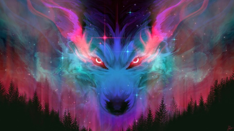 Создать мем: волки арт огонь неон, фиолетовый волк, аниме