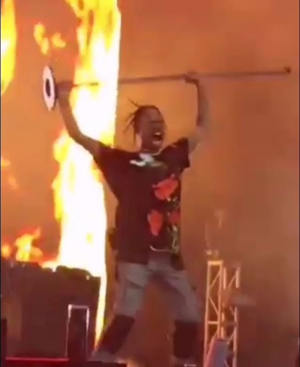 Create meme: Travis Scott with a burning microphone, travis scott goosebumps, travis scott meme