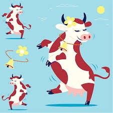 Создать мем: мультяшная корова, веселая корова, корова танцует