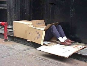 Create meme: people, a bum in a cardboard box