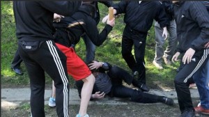 Create meme: fight Gopnik, brawl, a mass brawl