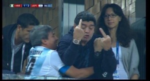 Create meme: Maradona shows fakyu, Maradona on the world Cup in 2018, Maradona Safarov