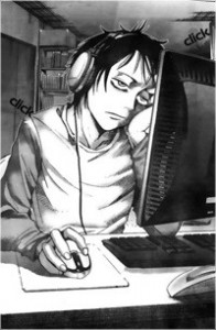 Create meme: anime chicka, read manga, Sad behind a computer