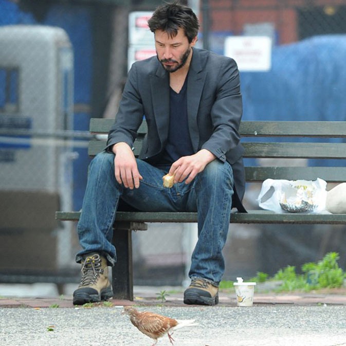 Create meme: Keanu Reeves on a bench, Keanu Reeves on the bench, sad Keanu 