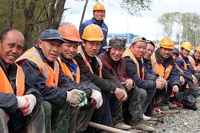 Create meme: migrant workers in Russia, migrant workers at a construction site, migrants 