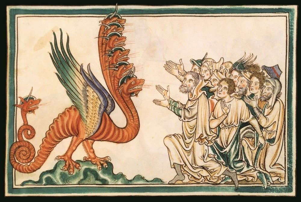 Create meme: dragon bestiary middle ages, medieval bestiary, The Beast of the Apocalypse medieval miniatures